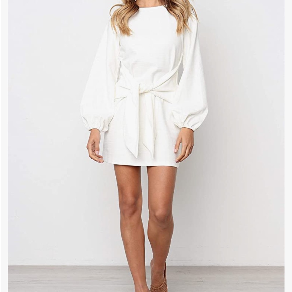 Women's Cotton Long Sleeves Knitted Bodycon Tie Waist Sweater Dress NST